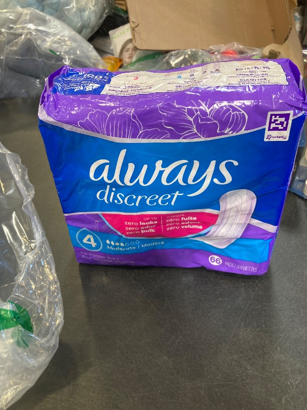 Photo 1 of Always Discreet Adult Incontinence Pads for Women, Drier, 4 Drop Regular Length, Moderate Absorbency, Pads for Bladder Control Management, Bladder Leaks, & Postpartum Pads, 66ct