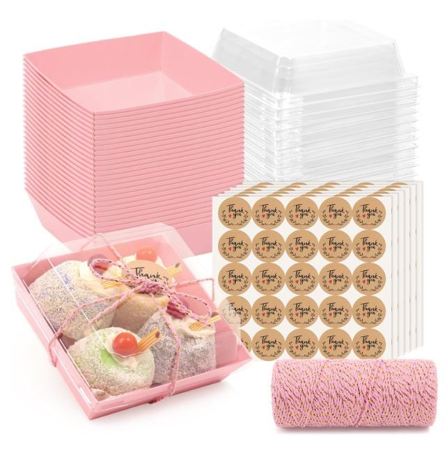 Photo 1 of 150 Pack Charcuterie Boxes with Clear Secure Lids, 4.7x4.7x2.6 Inches Pink Square Disposable Take Out Containers Cookies Boxes for Sandwich, Pastry, Dessert