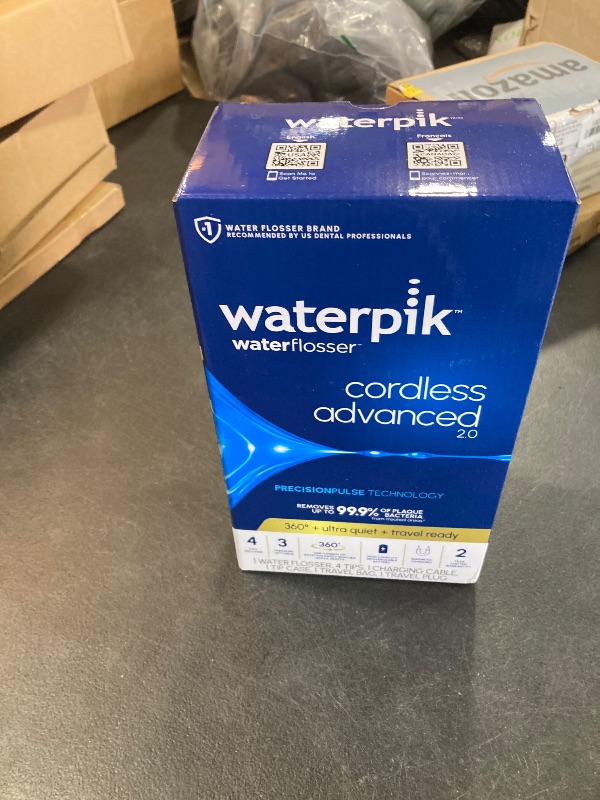 Photo 1 of Waterpik Cordless Advanced 2.0 Water Flosser For Teeth, Gums, Braces, Dental Care With Travel Bag and 4 Tips, ADA Accepted, Rechargeable, Portable, and Waterproof, Blue WP-583, Packaging May Vary