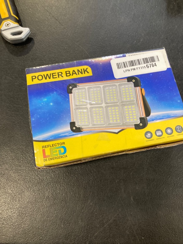 Photo 1 of 120W Solar Rechargeable Work Light, 144 LED 10000LM Portable Flood Light with Stand, IP66 Waterproof 4 Modes LED Job Site Lighting Flashlights for Mechanic Camping Fishing Car Repair