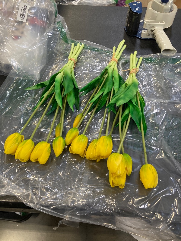Photo 1 of 4 Budles (20Pcs) Yellow Tulips Artificial Flowers 13" Latex Fake Flowers for Wedding Home Decor(Yellow)
