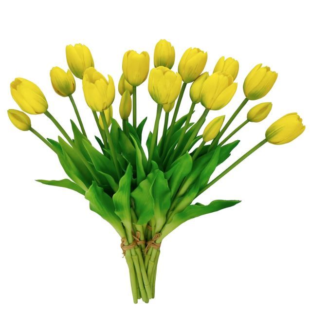 Photo 1 of 4 Budles (20Pcs) Yellow Tulips Artificial Flowers 13" Latex Fake Flowers for Wedding Home Decor(Yellow)
