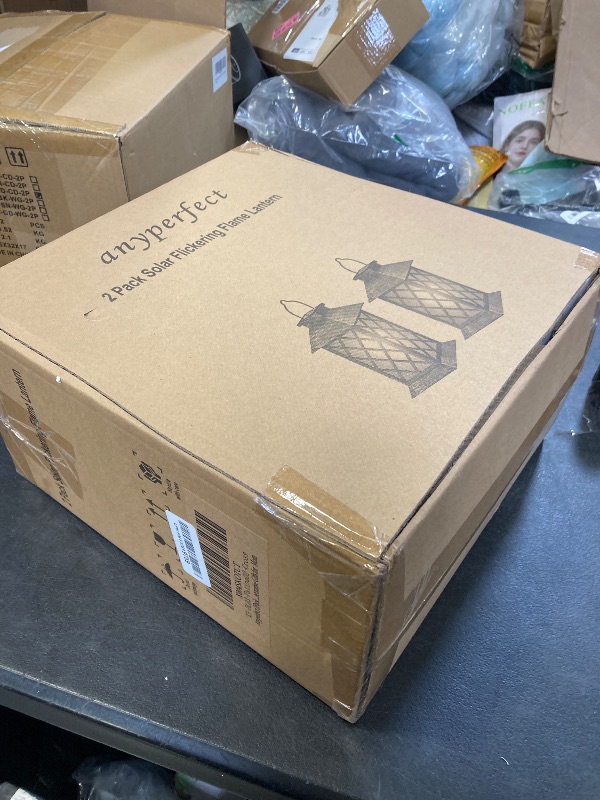 Photo 1 of 2 Pack 13" Solar Lanterns with Flickering Flame Candle, Outdoor Waterproof Hanging Lantern Lights Metal & Glass for Patio, Pathway, Garden Decorative, Gifts for Mom