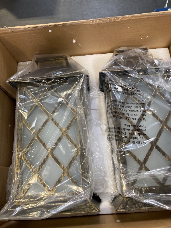 Photo 1 of 2 Pack 13" Solar Lanterns with Flickering Flame Candle, Outdoor Waterproof Hanging Lantern Lights Metal & Glass for Patio, Pathway, Garden Decorative, Gifts for Mom