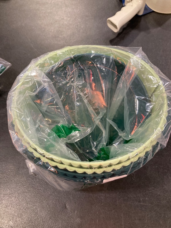 Photo 1 of RooTrimmer Plastic Plant Pots, 6 Pack 7.5 Inch Flower Pots with Drainage Holes and Saucer, Planters for Indoor Outdoor Plants, Stylish Decor for Home and Garden(Blue, Green, Dark Green)