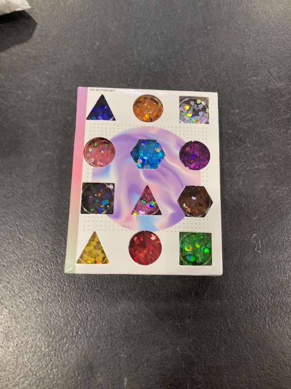 Photo 1 of 12 Assorted Colors 3mm Holographic Extra Chunky Hexagon Glitter for Craft, Epoxy Resin,Extra Chunky Laser Sequin Glitter for Body and Nail Art