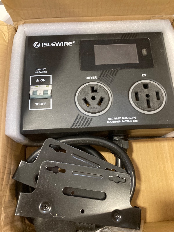 Photo 1 of Smart Dryer Splitter for EV and Dryer, 240V Auto Power Switch for Dryer Outlet, 3-Color LED Ring, 3.4" LCD Display, No Rewiring Needed, NEMA 10-30 Plug, NEMA 10-30 & NEMA 14-50 Outlets (24 Amp)