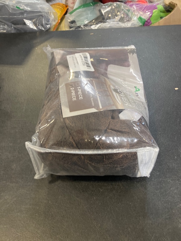 Photo 1 of ANARACHON Leather Look Wingback Chair Covers, 2-Piece Wing Chair slipcover, Stretch Wing Back Armchair Slipcovers with Elastic Bottom, Soft Spandex Furniture Protector for Living Room, Brown