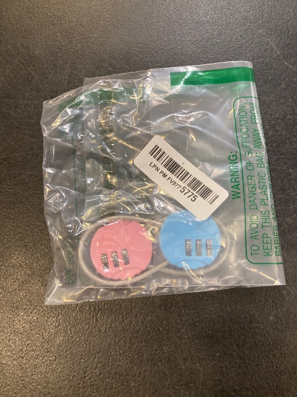 Photo 1 of 2 PCS 3 Digit Combination Lock, Outdoor Waterproof Padlock Cable Luggage Locks Mini Combination Padlock for School Gym, Locker, Travel Backpack, Suitcase, Storage (Pink, Blue)