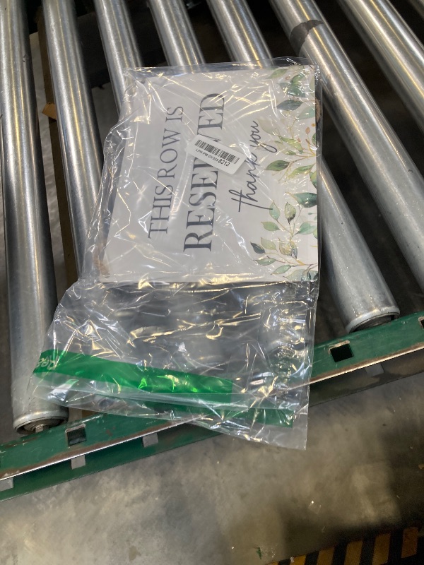 Photo 1 of Ryeolo Reserved Seating Signs - This Row Is Reserved Wooden Hanging Signs for Wedding Chairs, Wedding Decorations for Reception, 10.2x7.8 Inches (Green Leaves)