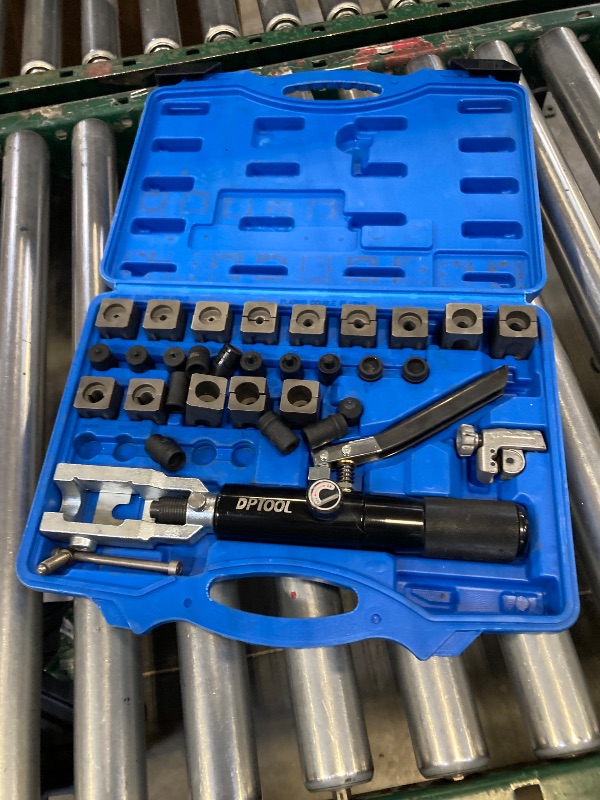 Photo 1 of DPTOOL Hydraulic Brake Line Flaring Tool Kit Universal Brake Tube Flaring Tool Set for GM Fuel Line, Metric Bubble Flare, 45 Degree Single Double Flares, Push Connect and Brake Line Forming