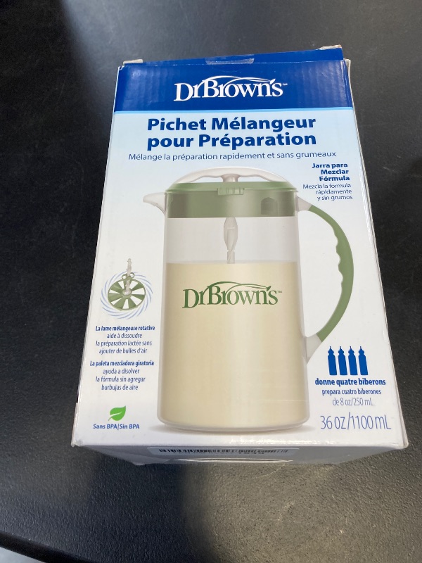 Photo 1 of Dr. Brown's Baby Formula Mixing Pitcher with Adjustable Stopper, Locking Lid, & No Drip Spout, 36oz, BPA Free, Olive