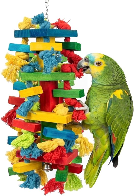 Photo 1 of ZBIAOJNU Large Parrot Toys Natural Wood Bird Toy Multicolored Chewing Gifts for Large Medium Macaws, African Grey, Parakeets and Amazon Parrots