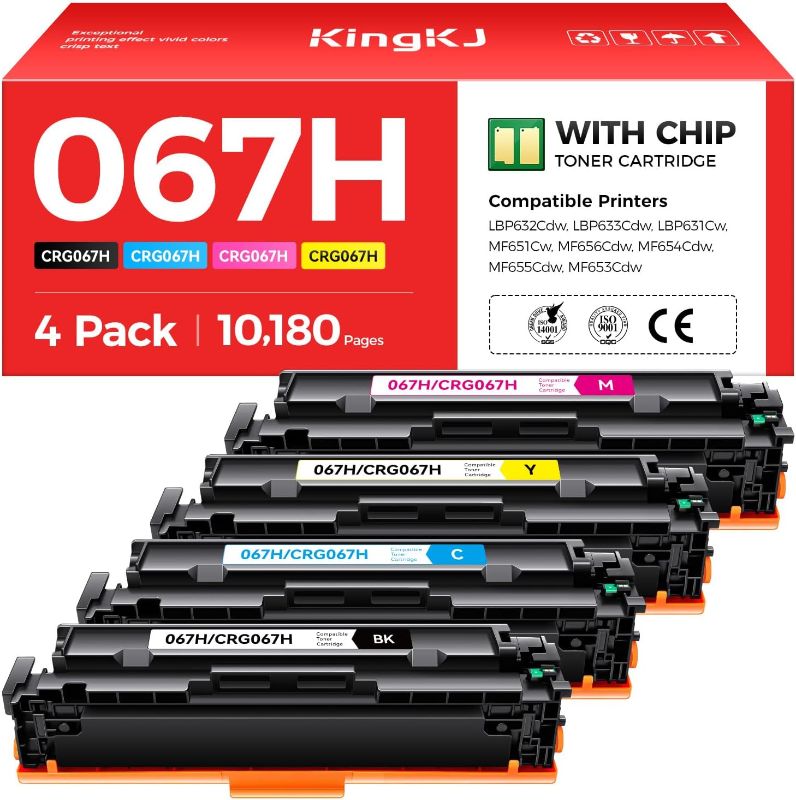 Photo 1 of 067H 067 Toner Cartridge High Capacity Compatible Replacement for Canon 067H Works for Canon Color imageCLASS MF656Cdw MF654Cdw MF653Cdw LBP633Cdw LBP632Cdw LBP630 MF650 Printer 4-Pack