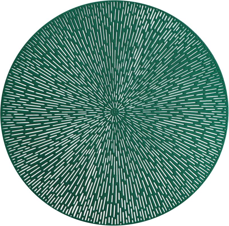 Photo 1 of NAVY BLUYE -Snowkingdom Round Placemats Navy Blue Set of 6, Blue Round Vinyl Hollow 15 Inch Place Mats, Washable Easy Clean Wipeable Non Slip Kitchen Dining Table Mats for Wedding Anniversary Party Decoration