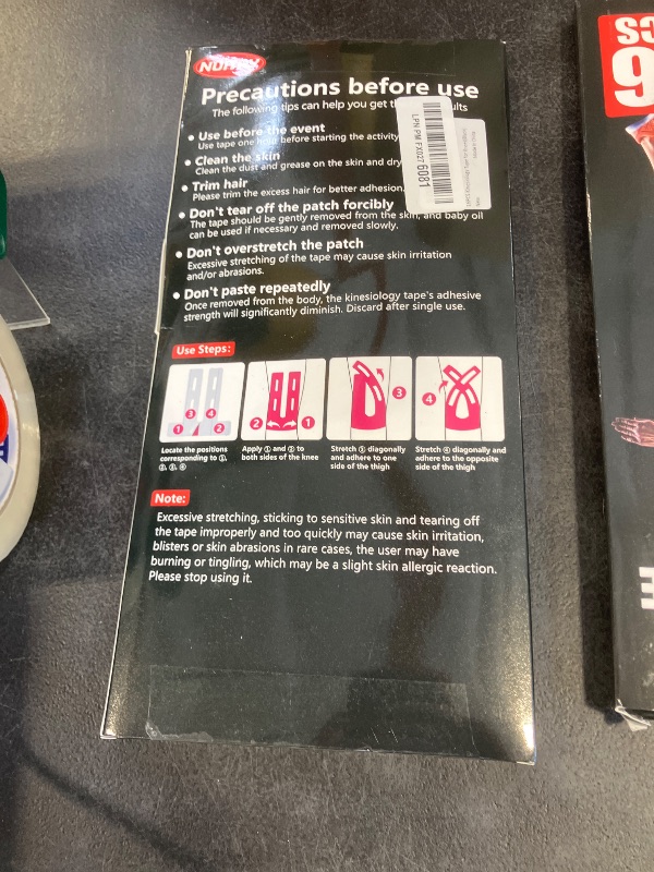 Photo 1 of 16 Pcs Kinesiology Tape for Knees, Pre Cut Knee Support & Stability, Elastic, Breathable, Latex-Free Pain Relief Athletic Tape for Knee - Black