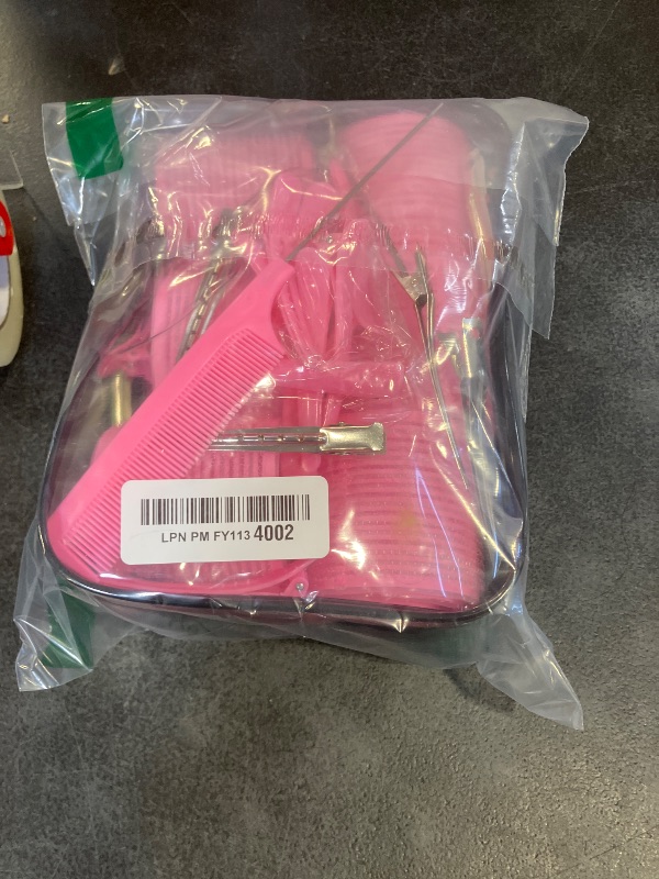 Photo 1 of 4 Sizes Self-Grip Hair Rollers Set for Long, Short Hair and Bangs - 50 Pcs with Clips (25mm, 36mm, 48mm, 60mm), Pink