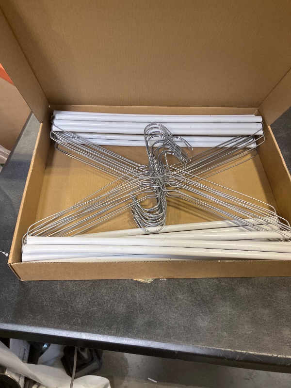 Photo 1 of 30 Pcs Dry Cleaner Hangers with Tubes - 16" Wire Hangers White Tube with Strong 15 Gauge Wire Bulk for Pants Caped Suit & Strut Home or Dry Cleaners (Silver)