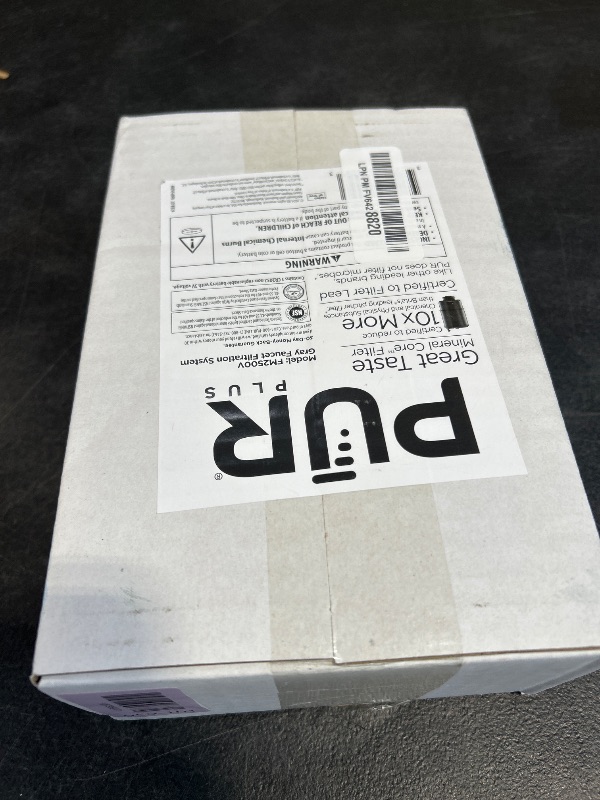 Photo 1 of PUR Plus Vertical Faucet-Mount Water Filtration System, Lead-Reducing Filter, Easy Installation, 100-Gallon Capacity, Compatible with External Aerators, Grey