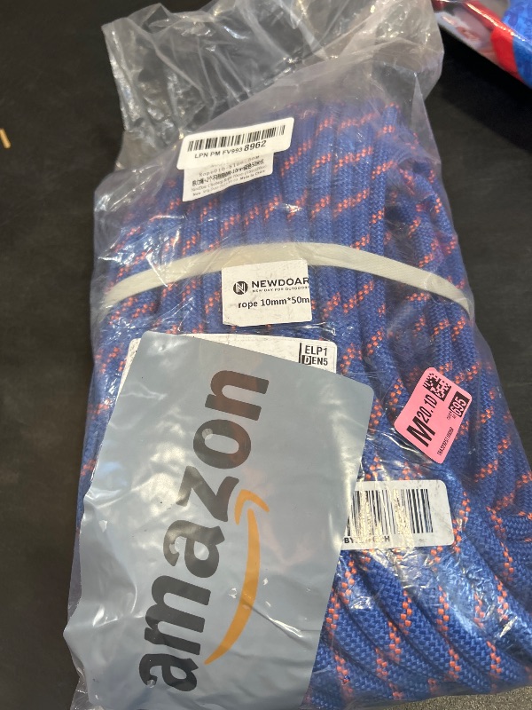 Photo 1 of NewDoar Climbing Rope 8(5/16in),10mm (3/8in), High Strength Accessory Cord Rope with 2 Steel Hooks, for Outdoor Rescue Rappelling Rope Down Cliffs ledges Safety Escape Tow Strap Equipment(Blue)