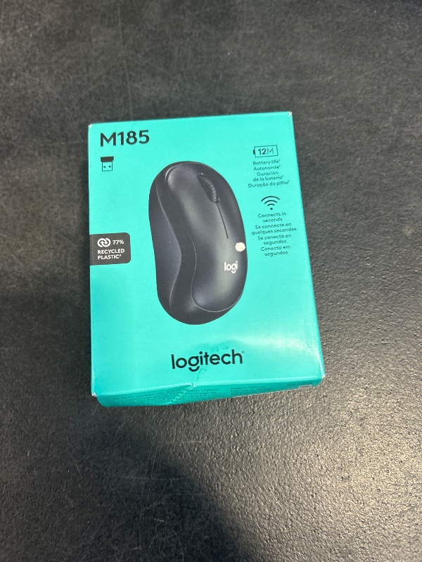 Photo 1 of Logitech M185 Wireless Mouse, 2.4GHz with USB Mini Receiver, 12-Month Battery Life, 1000 DPI Optical Tracking, Ambidextrous, Compatible with PC, Mac, Laptop - Black