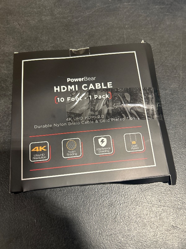 Photo 1 of PowerBear 4K HDMI Cable 10 ft | High Speed Hdmi Cables, Braided Nylon & Gold Connectors, 4K @ 60Hz, Ultra HD, 2K, 1080P, ARC & CL3 Rated | for Laptop, Monitor, PS5, PS4, Xbox One, Fire TV, & More