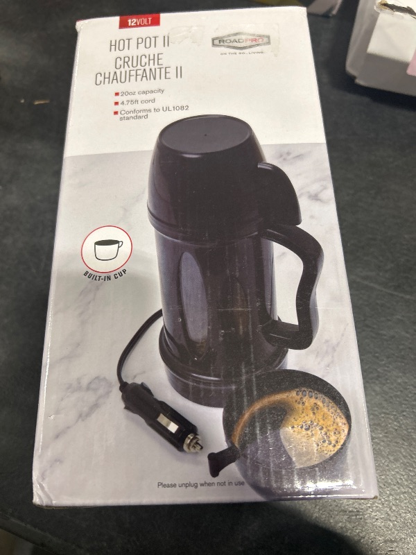 Photo 1 of RoadPro 12V 20-Ounce Hot Pot II RP5021 - Electric Coffee Mug Travel Kettle Hot Tea Maker Portable Water Boiler DC 12 Volt Electric Kettle - Black