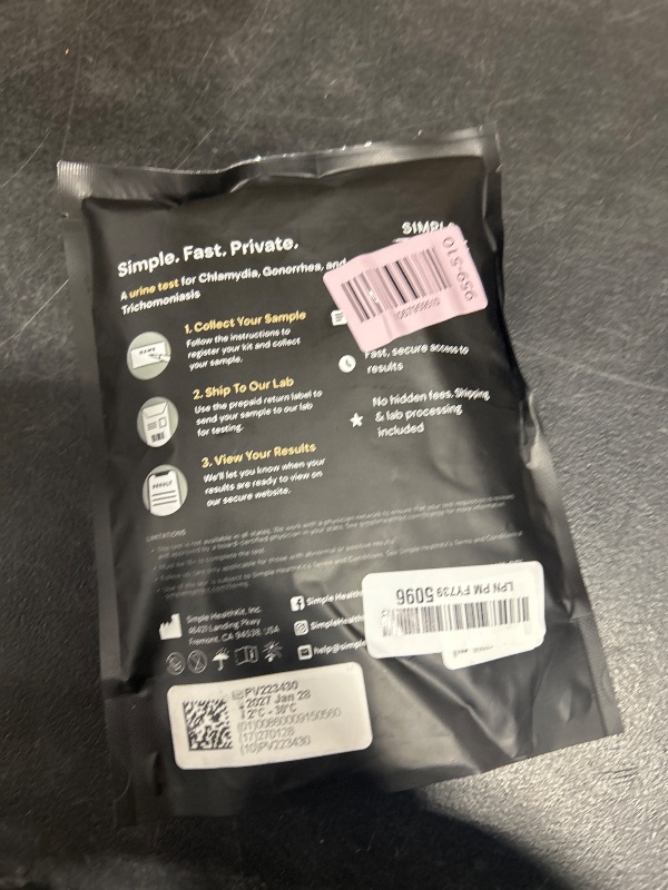 Photo 1 of Simple HealthKit At-Home Common STD Test Kit for Chlamydia, Gonorrhea & Trichomoniasis - Tests for 3 Most Common STDs - STD Test Kit - Free Follow-Up Care & Fast Lab Results