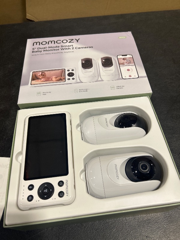 Photo 1 of Momcozy BM04 Smart WiFi Baby Monitor with 2 Cameras, 5" 1080P Split Screen Video Baby Monitor with Camera and Audio, Motion Detection, Electric Fence, Clear Night Vision, 2-Way Audio, 5000mAh Battery