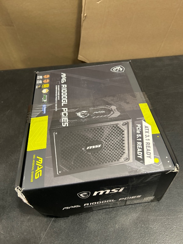 Photo 1 of msi MAG A1000GL PCIE5, Fully Modular Compact Gaming 1000W Power Supply, 80+ Gold, ATX 3.1 & PCIe 5.1 Ready, Native Dual-Color 12V-2x6 Cable, 10 Year Warranty
