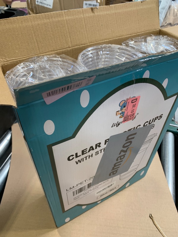 Photo 1 of [90 PACK] 20 oz Clear Plastic Cups With Strawless Sip Lids, Disposable Plastic Cups With Sip Through Lids for Ice Coffee, Smoothie, Slurpee, or Any Cold Drinks