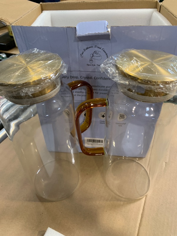 Photo 1 of 2 Pack 2 Liter/68 oz Glass Pitcher with Lid, Water Pitchers with Handle for Fridge, Large Jug for Iced Tea, Coffee, Borosilicate Glass Carafe for Hot/Cold Brew Drink and Homemade Beverage, Gold