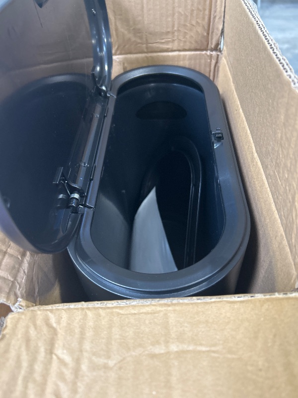 Photo 1 of IEEK Plastic Trash Can with Press Top Lid,3.2 Gallon /12 Liter Garbage Can,Black Modern Waste Basket Thin Trash Cans for Bathroom,Kitchen,Living Room,Office and Narrow Spaces