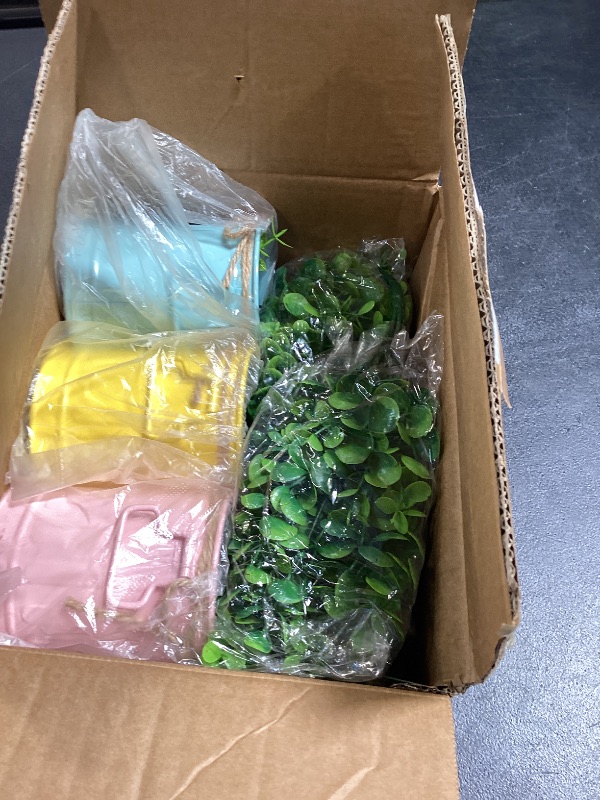 Photo 1 of Bretacole Easter Spring Farmhouse Table Centerpiece, 3 Pack Artificial Eucalyptus Potted Plants with Colorful Eggs, Spring Greenery Decor for Kitchen, Living Room & Home