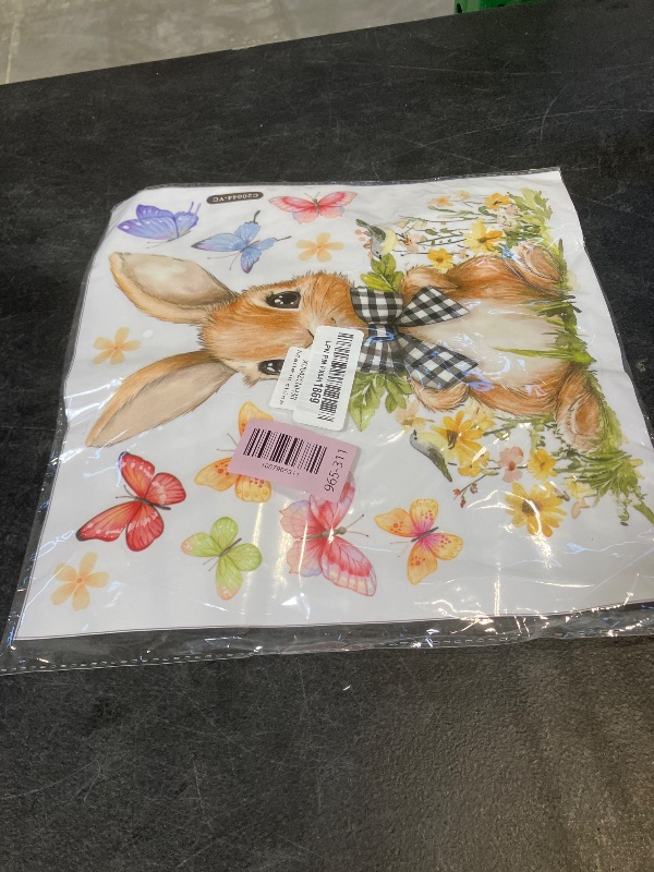 Photo 1 of 1 Sheet Easter Bunny Window Clings for Glass Windows Spring Window Stickers Easter Double-Sided Stickers Cute Bunny & Butterfly Electrostatic Window Decals for Home Office Shop Glass Decor