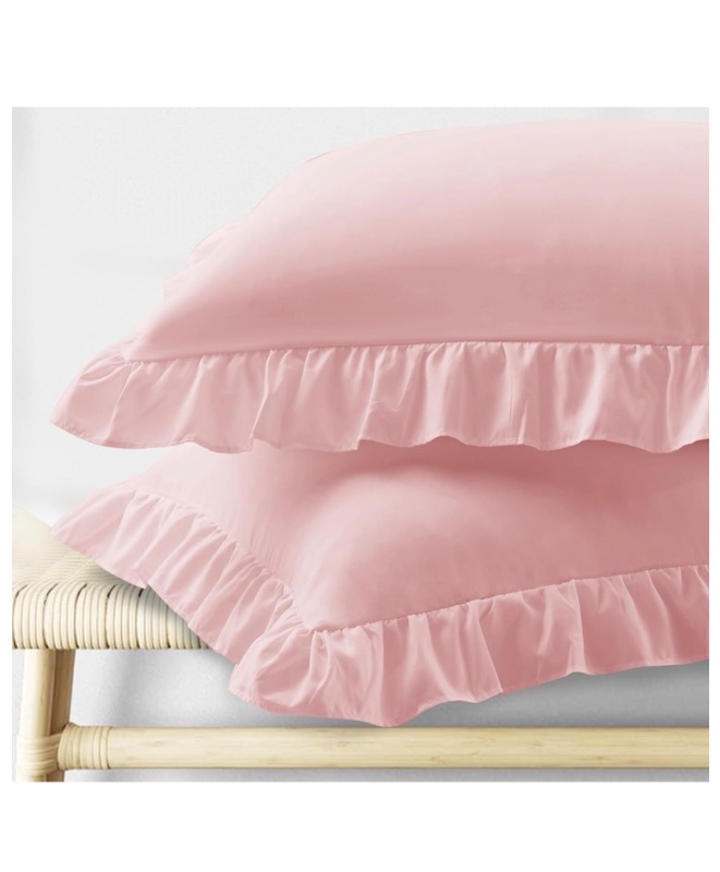 Photo 1 of KKJIAF Ruffle Pillow Cases Queen Size Set of 2, Ruffled Pillow Covers with Envelope Closure, Wrinkle Resistant Pillowcases 20" x 30", Ruffled Pillow Shams, Light Pink