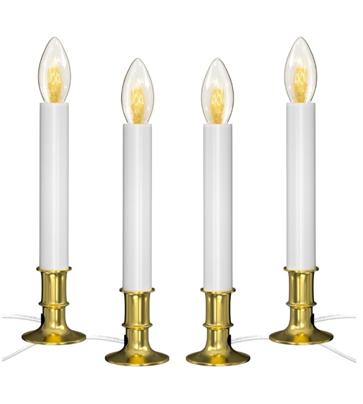 Photo 1 of 4 Pack Electric Window Candles with Sensor Dusk to Dawn, Plug in LED Christmas Candles with Ivory White Cord, 9 Inch Warm White Window Candle Lights for Home Holiday Decorations, UL Listed