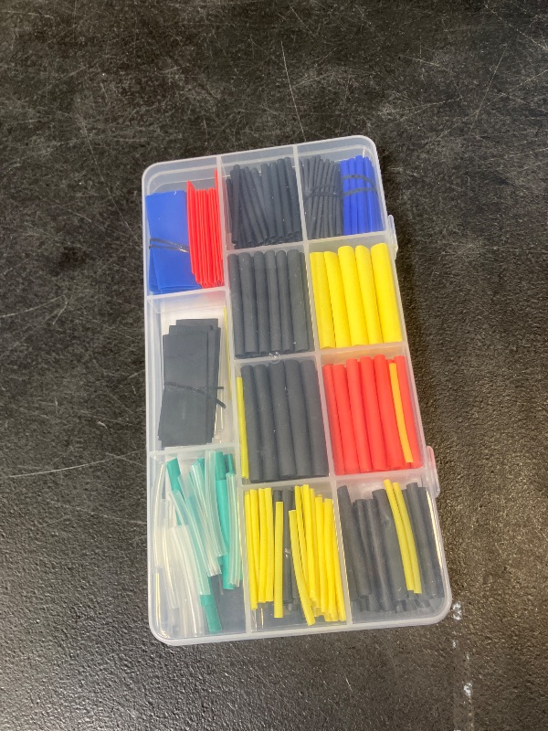 Photo 1 of 300PCS Heat Shrink Tubing 2:1 6 Colors 11 Sizes Electrical Wire Cable Wrap Assortment Electric Insulation Heat Shrink Tube Kit with Box(6 colors/11 Sizes), Black, Red, Blue, Yellow, Green