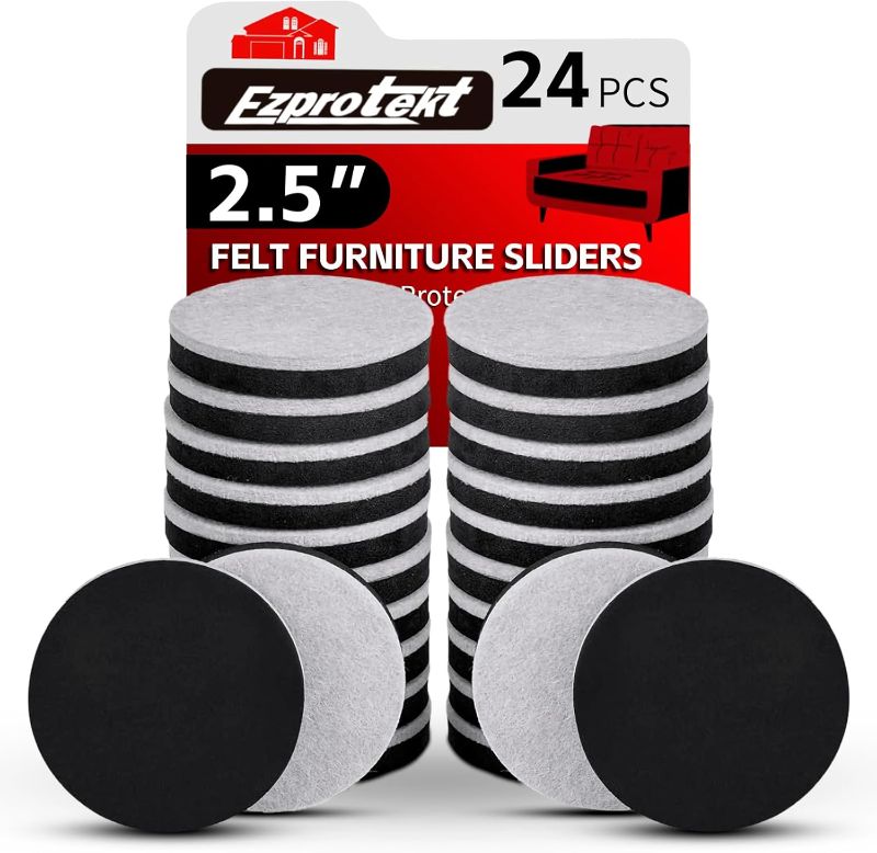 View 1 of 24 PCS 2.5" Felt Furniture Movers Sliders for Hardwood Floors, Reusable Felt Furniture Moving Pads, Sliders for Moving Heavy Sofa Couch Fridge, Furniture Glides Easily and Quickly (Beige, Round)
