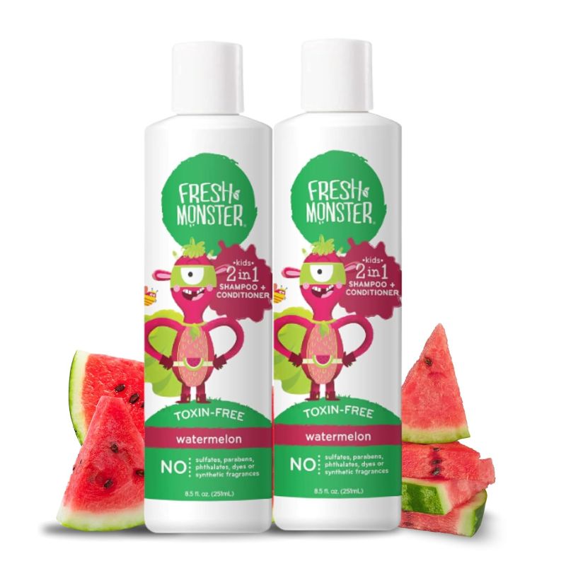 Photo 1 of Fresh Monster 2-in-1 Kids Shampoo & Conditioner, Toxin-Free, Hypoallergenic, Tear-free Shampoo & Conditioner for Kids, Watermelon (2 Pack, 8.5oz/each)