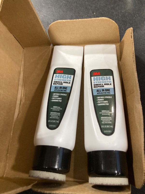 Photo 1 of 3M Small Hole Repair High Strength, All in One Applicator Tool, 2-Pack, Quick and Easy Repair for Nicks and Nail Holes, Includes Putty Knife, Spackle, and Sanding Pad For Wall Repairs (SHR-AIO-2-SIOC)
