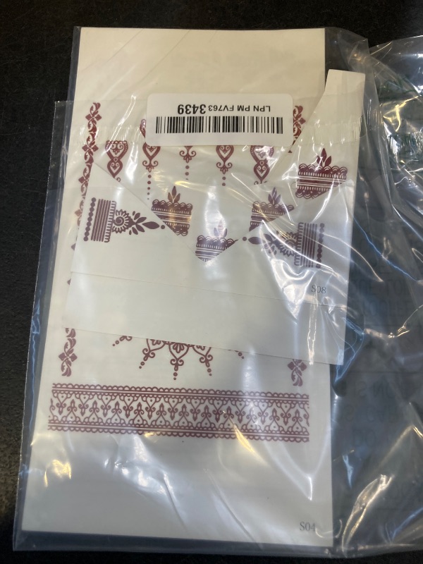 Photo 1 of 10 Sheets Brown Henna Tattoo Kit, Lace Fake Tattoos Semi Permanent Tattoo Stickers Waterproof Henna Tattoo Stickers for Women Wedding Party Festival Tattoos Decorations(Henna Tattoo) 538