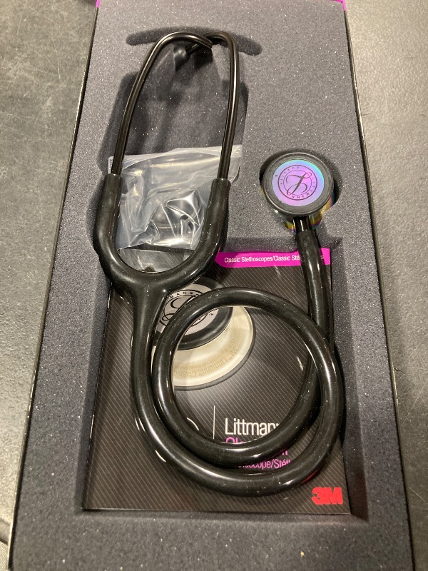 Photo 1 of 3M Littmann Classic III Monitoring Stethoscope, 5870, More Than 2X as Loud, Weighs Less, Stainless Steel Rainbow-Finish Chestpiece, 27" Black Tube, Stem and Headset