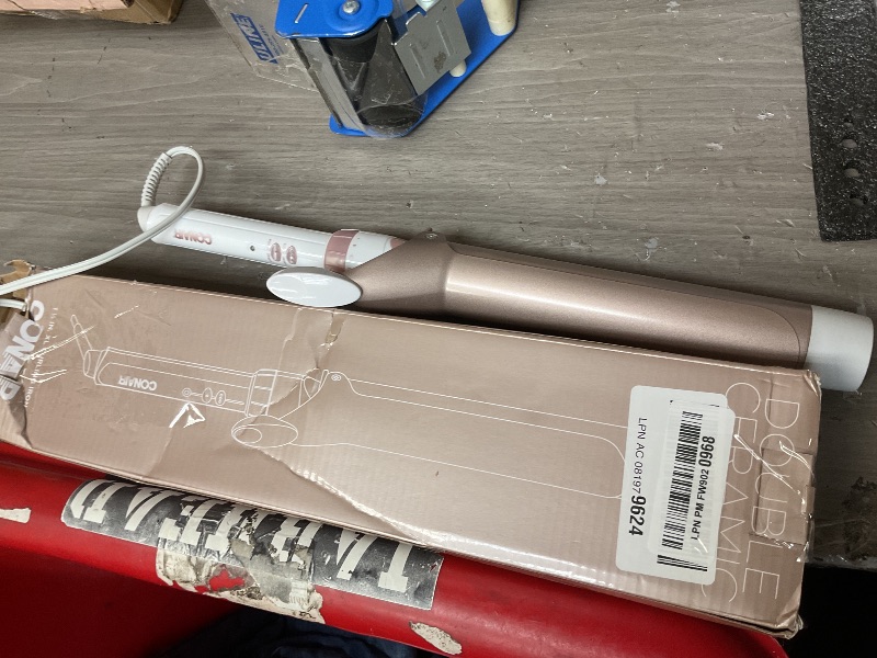 Photo 1 of Conair Double Ceramic 1 ½-Inch Long Barrel Curling Iron, 1 ½-Inch Barrel Creates Soft Waves, Hair Waver for Use on Medium & Long Hair, White/Rose Gold