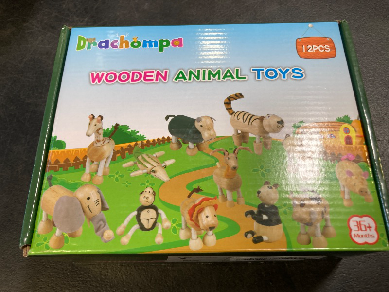 Photo 1 of 12PCS Bendable Wooden Animal Toys, Fun and Posable Animal Toys for Early Education, Smooth Natural Wood, Safari Farm Wood Animals Learning Toy for Kids