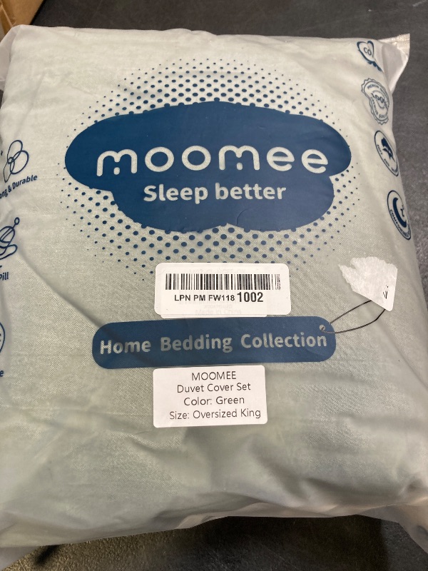 Photo 1 of MooMee Striped Duvet Cover Set 100% Washed Cotton Linen Like Textured Breathable Durable Soft Comfy (Heathered Green Classic Stripes, Palatial King/Oversized King 120"x98")