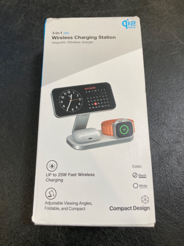 Photo 1 of 3-in-1 Charging Station for Apple Device, Qi2 25W Certified Magnetic Wireless Foldable Fast Charger Stand Compatible with MagSafe for iPhone Air/17/16/15/14/13/12 Series, Apple Watch & AirPods
