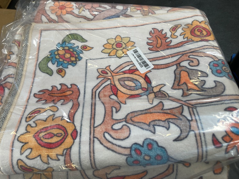 Photo 1 of BESTSWEETIE 5x7 Area Rugs Tree of Life-Patterned Washable Rug for Living Room Vintage Printed Low Pile Non Slip Indoor Soft Carpet for Farmhouse Bedroom Kitchen Room, Beige/Orange/Brown/Blue