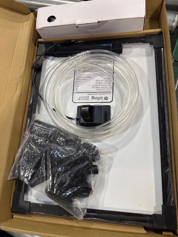 Photo 1 of Biling 20W Solar Fountain Pump, 320GPH Submersible Solar Pond Pump with Filtration and Dry Run Protection, 7.5ft Lift, PVC Tubing and Nozzles for DIY Pond Fountain, Waterfall, Outdoor Water Features