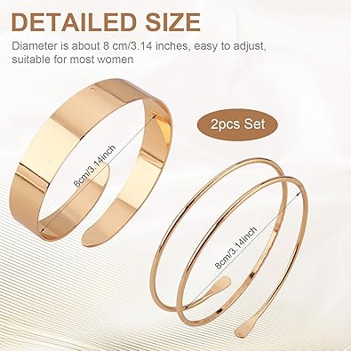 Photo 1 of 
2pcs Arm Cuff Jewelry for Women, Adjustable Gold Arm Cuff Upper Arm Cuff Bangle Minimalist Gold Metal Coil Arm Cuff Bracelets Stackable Geometric Jewelry Gold Arm Band for Women